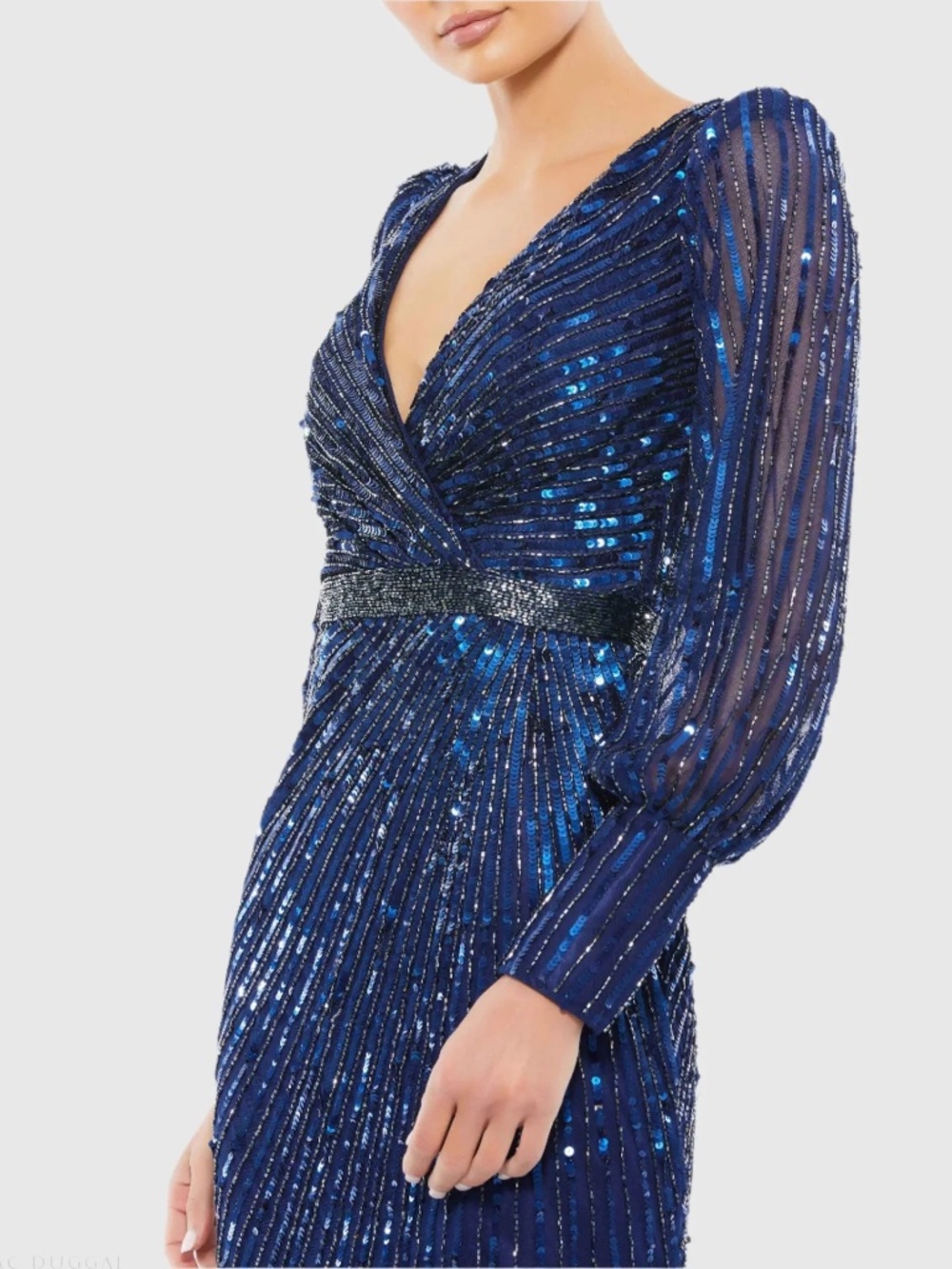 NWT Mac Duggal Sequined Wrap Over Bishop Sleeve Gown - size 16 - Picture 3 of 9